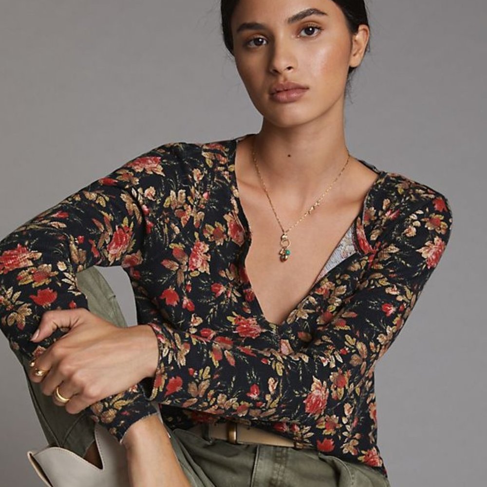 Anthropologie Pilcro Split-Neck Top PXS XSP NEW - Picture 1 of 10